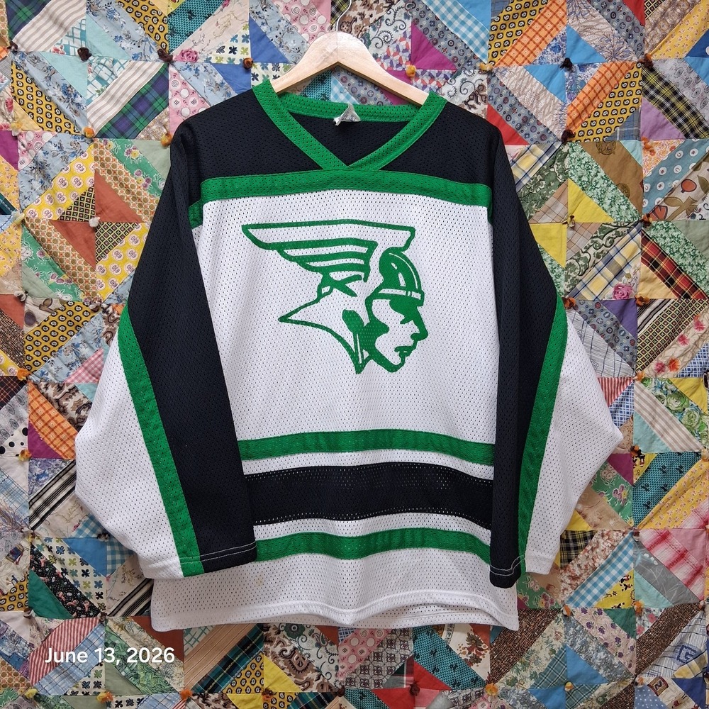 Vintage Greenway Raiders AK Athletic Knit Hockey Jersey Size Medium Green White